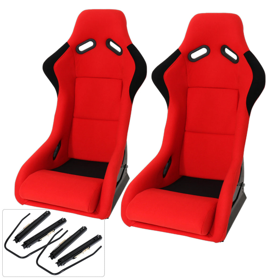 Universal SPG Style Bucket Racing Seats + Sliders Red Cloth