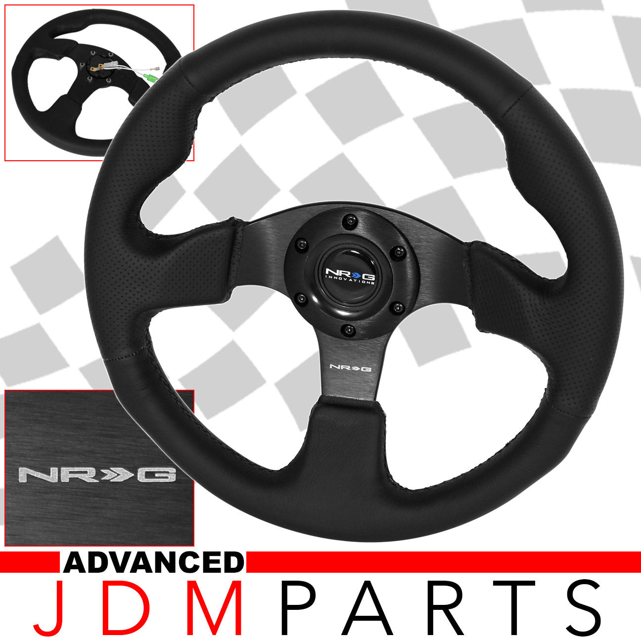 NRG Reinforced Steering Wheel (320mm) Black Leather w/Black Stitching main image 1