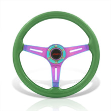 Load image into Gallery viewer, JDM Sport Universal 350mm Wood Grain Style Steel Steering Wheel Neo Chrome Center Green Wood