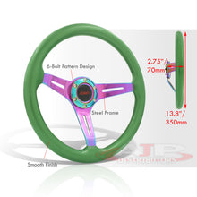 Load image into Gallery viewer, JDM Sport Universal 350mm Wood Grain Style Steel Steering Wheel Neo Chrome Center Green Wood