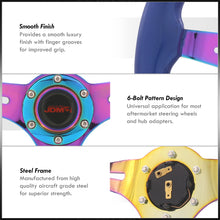 Load image into Gallery viewer, JDM Sport Universal 350mm Wood Grain Style Steel Steering Wheel Neo Chrome Center Blue Wood