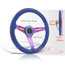 Load image into Gallery viewer, JDM Sport Universal 350mm Wood Grain Style Steel Steering Wheel Neo Chrome Center Blue Wood