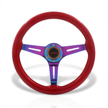 Load image into Gallery viewer, JDM Sport Universal 350mm Wood Grain Style Steel Steering Wheel Neo Chrome Center Red Wood