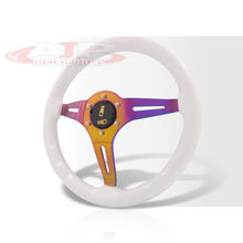 Load image into Gallery viewer, JDM Sport Universal 350mm Wood Grain Style Steel Steering Wheel Neo Chrome Center White Wood