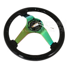 Load image into Gallery viewer, NRG Black Sparkled Wood Grain Wheel (3" Deep), 350mm, 3 Solid spoke center in Neochrome