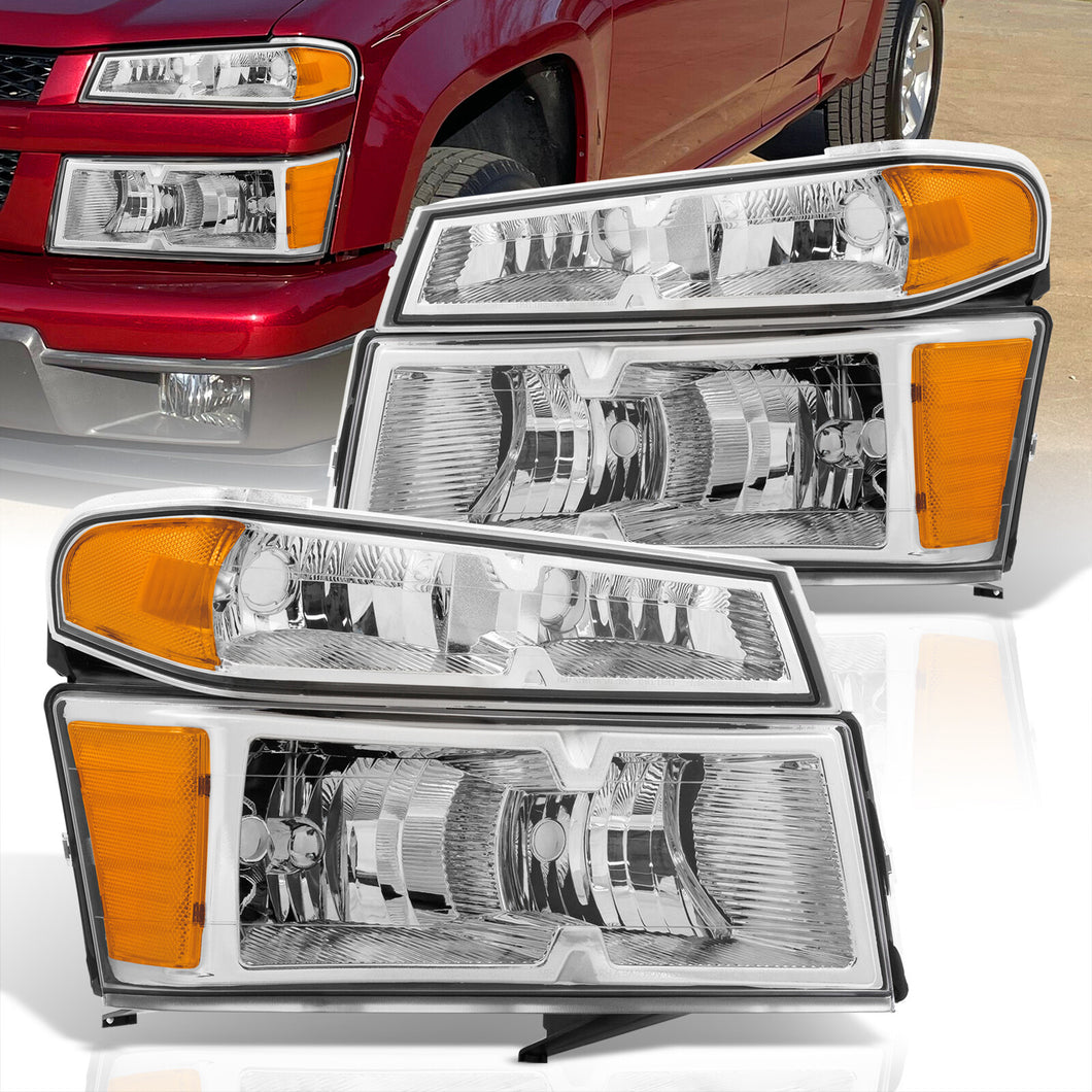 Chevrolet Colorado 2004-2012 Factory Style Headlights + Bumpers Chrome Housing Clear Len Amber Reflector