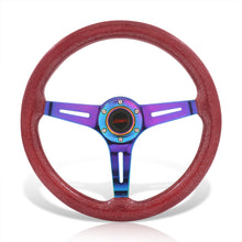 Load image into Gallery viewer, JDM Sport Universal 350mm Wood Grain Style Steel Steering Wheel Neo Chrome Center Metallic Red Wood