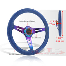 Load image into Gallery viewer, JDM Sport Universal 350mm Wood Grain Style Steel Steering Wheel Neo Chrome Center Metallic Blue Wood