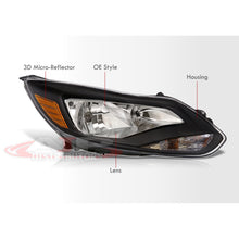 Load image into Gallery viewer, Ford Focus 2012-2014 Factory Style Headlights Black Housing Clear Len Amber Reflector