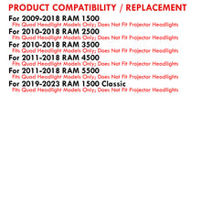 Load image into Gallery viewer, Dodge Ram 1500 2009-2018 / Ram 2500 3500 2010-2018 / Ram 4500 5500 2011-2018 / Ram 1500 Classic 2019-2023 Factory Style Quad Headlights Black Housing Clear Len Amber Reflector (Halogen Models Only)