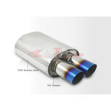 Load image into Gallery viewer, Universal 3" Inlet / 3" Dual Slant Tip DTM Style Stainless Steel Exhaust Muffler Burnt