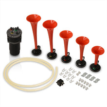 Load image into Gallery viewer, Universal 5 Piece 125Db Air Horn Compressor Trumpets "Dukes Of Hazzard" Kit Red