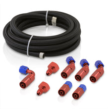 Load image into Gallery viewer, Nylon Braided Fuel Line 162" with 8pcs An Fitting Adapter Kit Silver Hose Red/Blue Fittings