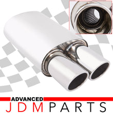 Load image into Gallery viewer, Universal 2.5" Inlet / 3.5" Dual Rolled Tips DTM Style Stainless Steel Exhaust Muffler Chrome