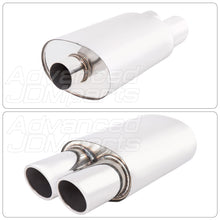 Load image into Gallery viewer, Universal 2.5" Inlet / 3.5" Dual Rolled Tips DTM Style Stainless Steel Exhaust Muffler Chrome