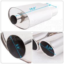Load image into Gallery viewer, Universal 2.5" Inlet / 3.5" Dual Rolled Tips DTM Style Stainless Steel Exhaust Muffler Chrome