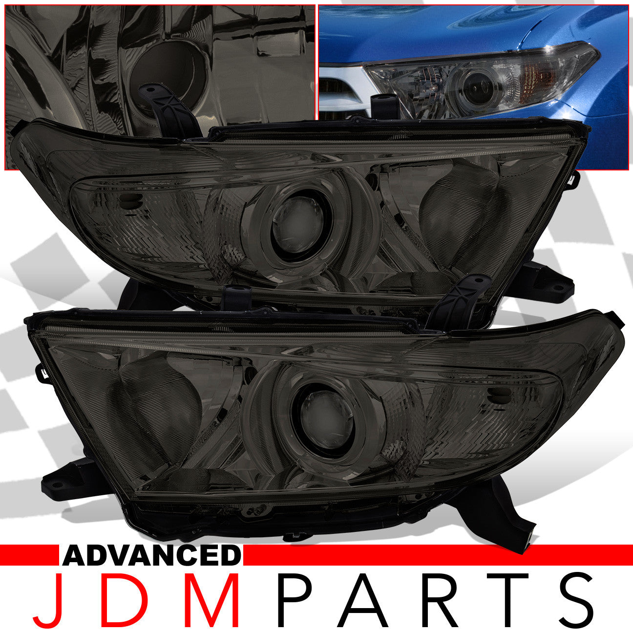 Pair Of Headlights For 2011-2013 Toyota Highlander Limited – Halogen, Chrome Housing