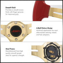 Load image into Gallery viewer, JDM Sport Universal 350mm Heavy Duty Steel Steering Wheel Gold Center Metallic Red