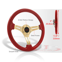 Load image into Gallery viewer, JDM Sport Universal 350mm Heavy Duty Steel Steering Wheel Gold Center Metallic Red