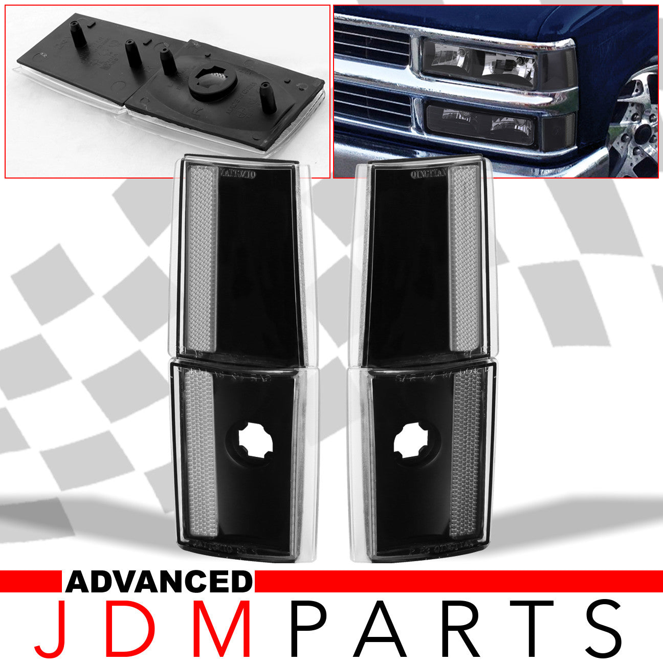 Chevy C10 C/K 1500 88-93 4 Piece Corner Lights Black Housing Full