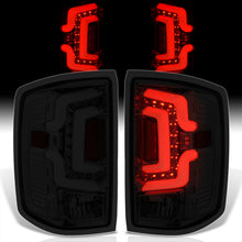 Load image into Gallery viewer, Chevrolet Silverado 1500 2014-2018 / 1500LD 2019 / 2500HD 3500HD 2015-2019 / GMC Sierra 3500HD Dually 2015-2019 LED Bar Tail Lights Chrome Housing Smoke Len White Tube (Excluding OEM LED Models)