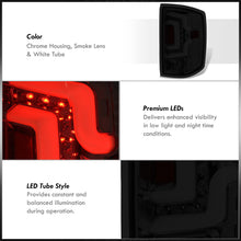 Load image into Gallery viewer, Chevrolet Silverado 1500 2014-2018 / 1500LD 2019 / 2500HD 3500HD 2015-2019 / GMC Sierra 3500HD Dually 2015-2019 LED Bar Tail Lights Chrome Housing Smoke Len White Tube (Excluding OEM LED Models)