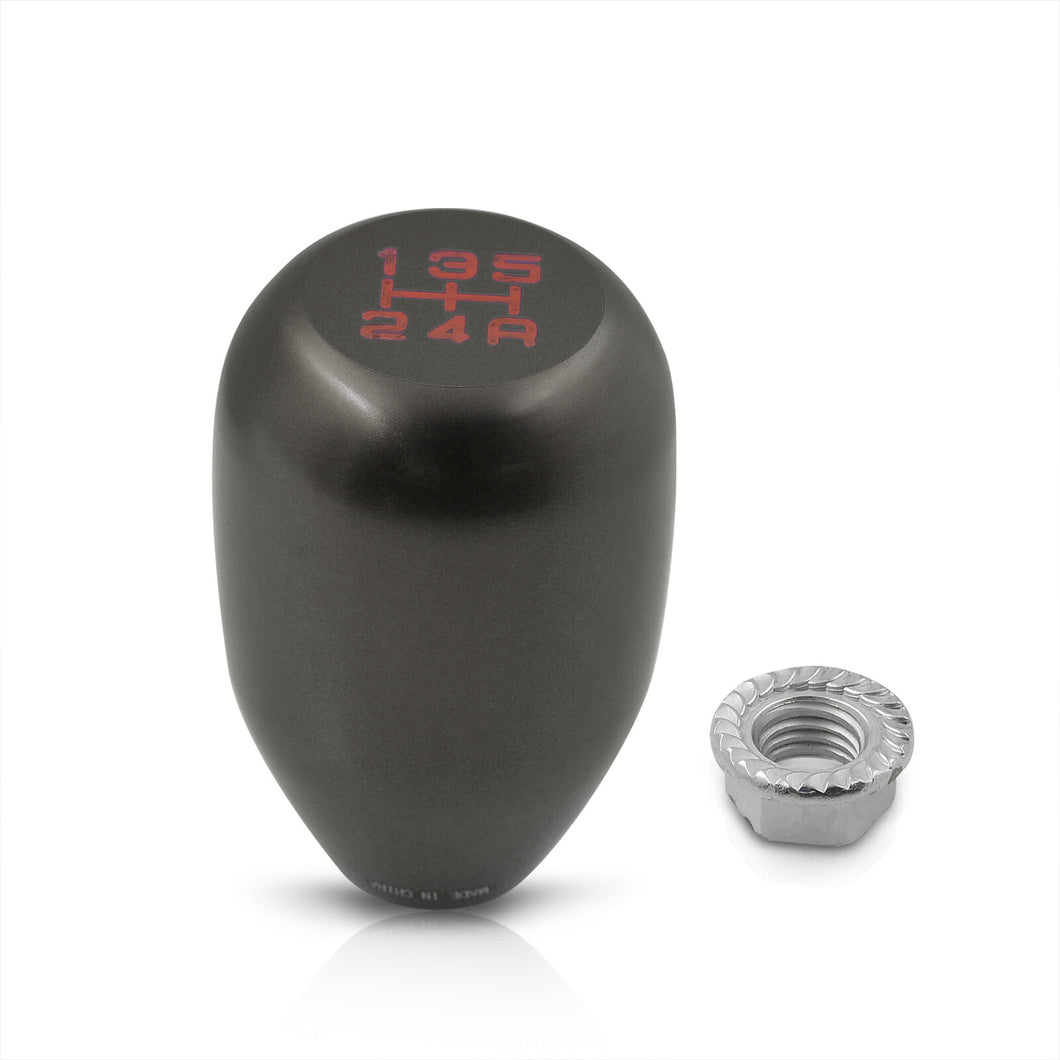 Universal 5 Speed M10x1.5 Type-R Style Shift Knob Titanium with Red Lettering