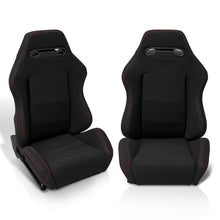 Load image into Gallery viewer, Universal Type-R Style Reclinable Racing Seats + Sliders Black Cloth with Red Stitching