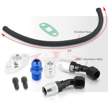 Load image into Gallery viewer, T3/T4 Turbo Oil Return Line Kit with Black Nylon Braided and Chrome/Black Connector