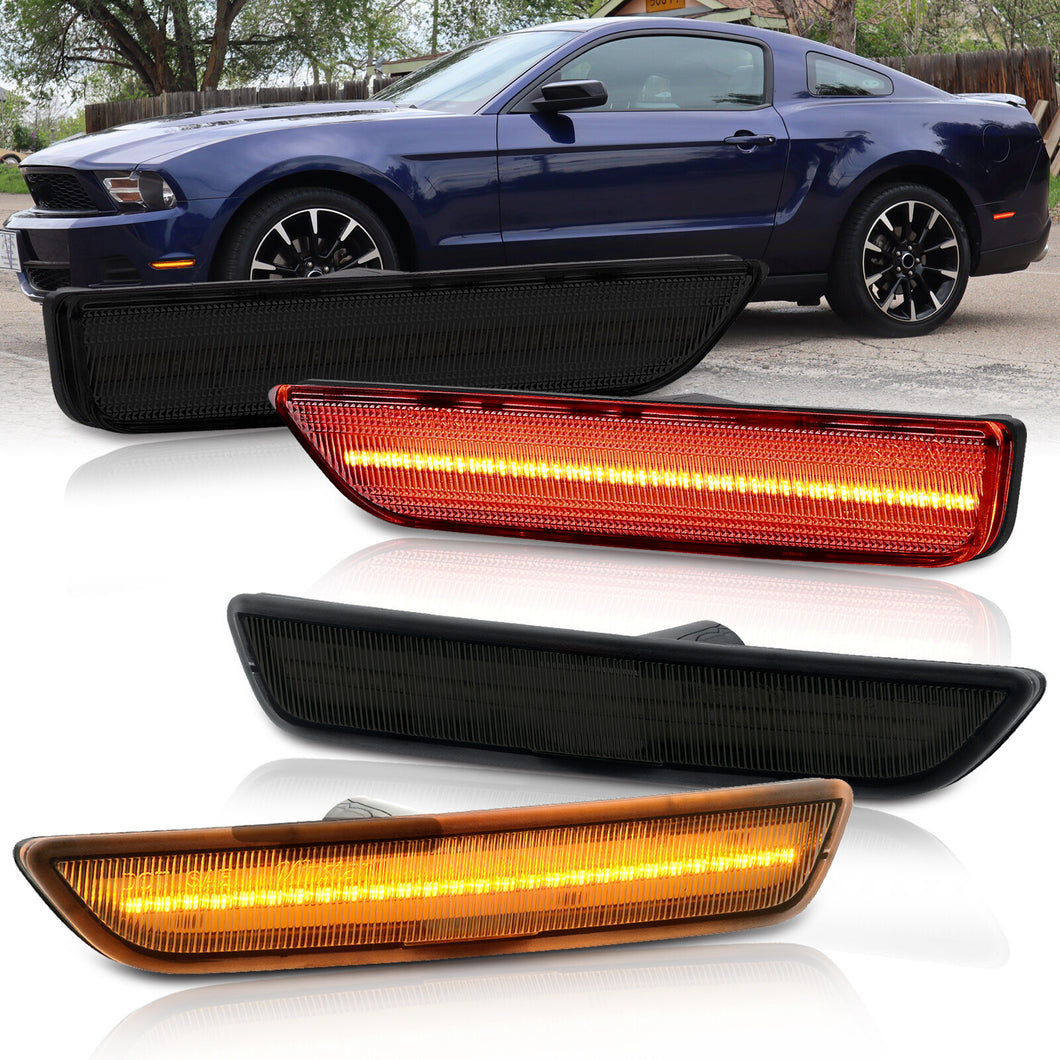 2010-2014 Ford Mustang LED Smoke Lens Front Amber/Red Rear Bumper Side Markers Lights