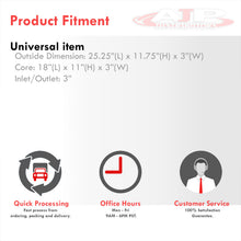 Load image into Gallery viewer, Universal Aluminum Intercooler (Tube & Fin | Overall: 25.0" x 11.75" x 3.0" | Core: 18.0" x 11.75" x 3.0" | Inlet/Outlet: 3.0")