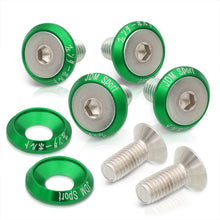 Load image into Gallery viewer, Universal 6 Piece JDM Green Billet Aluminum Engine Bay Dress Up Kit M8 x 20mm Fender Washer