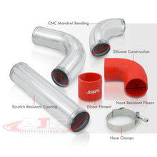 Load image into Gallery viewer, 3" Universal (12 Piece) Chrome Aluminum Piping Kit with 24 T-Bolt Clamps + Silicone Red Couplers