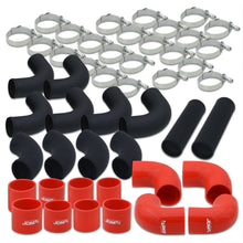 Load image into Gallery viewer, 3&quot; Universal (12 Piece) Black Aluminum Piping Kit with 24 T-Bolt Clamps + Silicone Red Couplers

