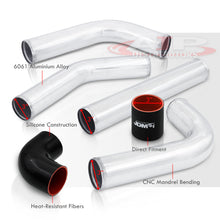 Load image into Gallery viewer, 3" Universal (8 Piece) Chrome Aluminum Piping Kit with 16 T-Bolt Clamps + Silicone Black Red Couplers