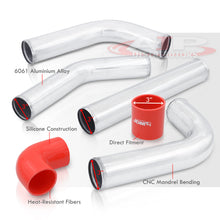 Load image into Gallery viewer, 3" Universal (8 Piece) Chrome Aluminum Piping Kit with 16 T-Bolt Clamps + Silicone Red Couplers