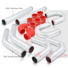 Load image into Gallery viewer, 3" Universal (8 Piece) Chrome Aluminum Piping Kit with U Bend with 16 T-Bolt Clamps + Silicone Red Couplers