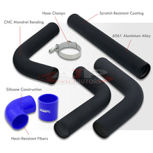 Load image into Gallery viewer, 3" Universal (8 Piece) Black Aluminum Piping Kit with 16 T-Bolt Clamps + Silicone Blue Couplers