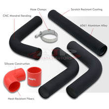 Load image into Gallery viewer, 3" Universal (8 Piece) Black Aluminum Piping Kit with 16 T-Bolt Clamps + Silicone Red Couplers