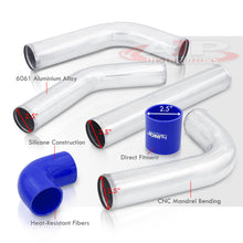 Load image into Gallery viewer, 2.5" Universal (8 Piece) Chrome Aluminum Piping Kit with 16 T-Bolt Clamps + Silicone Blue Couplers