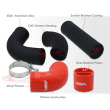 Load image into Gallery viewer, 2.5" Universal (12 Piece) Black Aluminum Piping Kit with 24 T-Bolt Clamps + Silicone Red Couplers