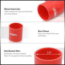 Load image into Gallery viewer, 2.5" Universal (8 Piece) Black Aluminum Piping Kit with U Bend with 16 T-Bolt Clamps + Silicone Red Couplers