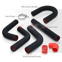 Load image into Gallery viewer, 2.5" Universal (8 Piece) Black Aluminum Piping Kit with U Bend with 16 T-Bolt Clamps + Silicone Red Couplers