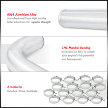 Load image into Gallery viewer, 2.5" Universal (8 Piece) Chrome Aluminum Piping Kit with 16 T-Bolt Clamps + Silicone Red Couplers