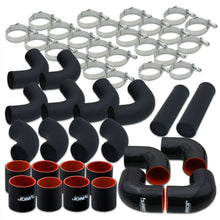 Load image into Gallery viewer, 2.5" Universal (12 Piece) Black Aluminum Piping Kit with 24 T-Bolt Clamps + Silicone Black Couplers