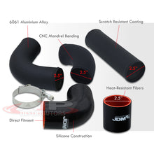 Load image into Gallery viewer, 2.5" Universal (12 Piece) Black Aluminum Piping Kit with 24 T-Bolt Clamps + Silicone Black Couplers