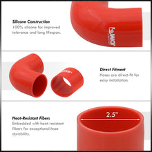 Load image into Gallery viewer, 2.5" Universal (12 Piece) Chrome Aluminum Piping Kit with 24 T-Bolt Clamps + Silicone Red Couplers