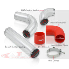 Load image into Gallery viewer, 2.5" Universal (12 Piece) Chrome Aluminum Piping Kit with 24 T-Bolt Clamps + Silicone Red Couplers