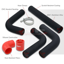 Load image into Gallery viewer, 2.5" Universal (8 Piece) Black Aluminum Piping Kit with 16 T-Bolt Clamps + Silicone Red Couplers