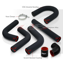 Load image into Gallery viewer, 2.5" Universal (8 Piece) Black Aluminum Piping Kit with U Bend with 16 T-Bolt Clamps + Silicone Black Red Couplers